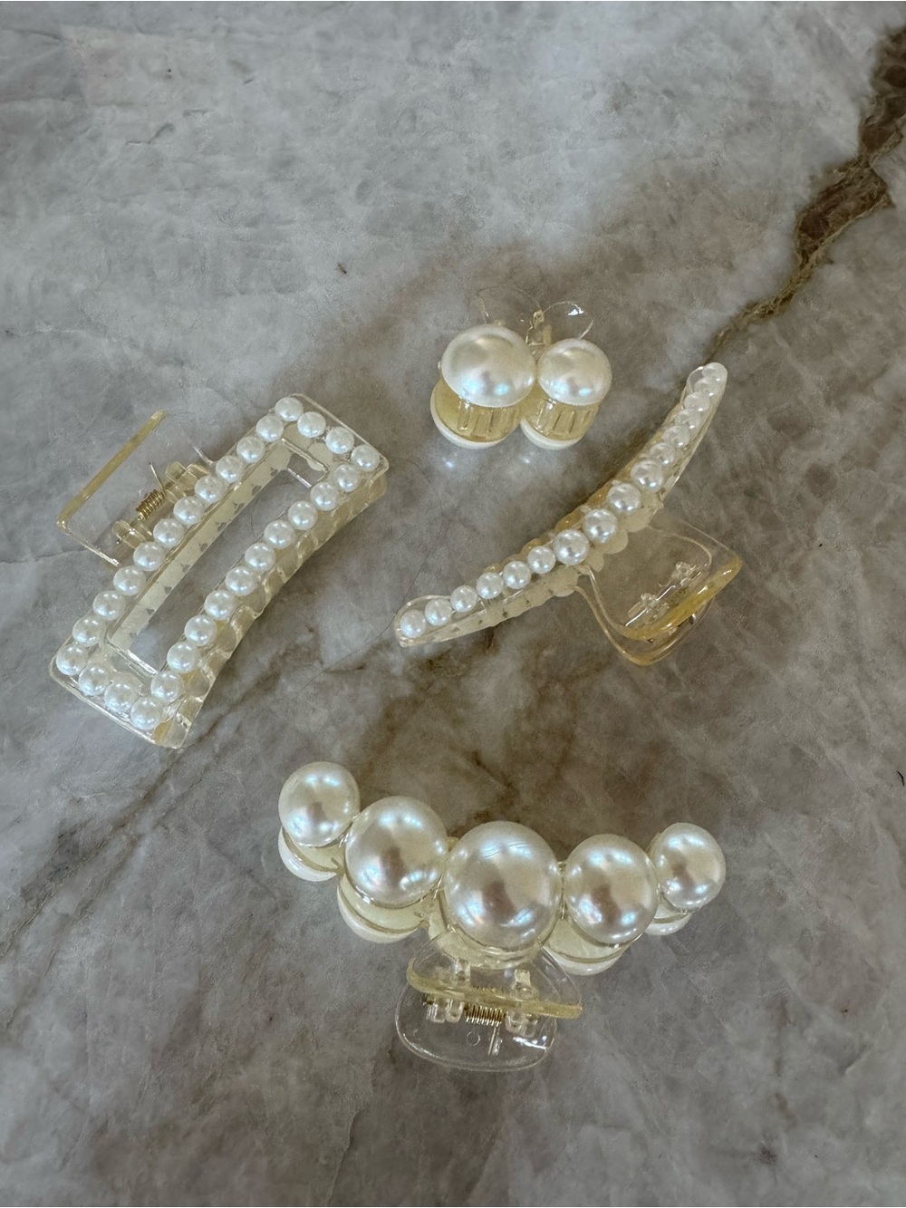 Pearl Accent Hair Clips and Earrings Set - White